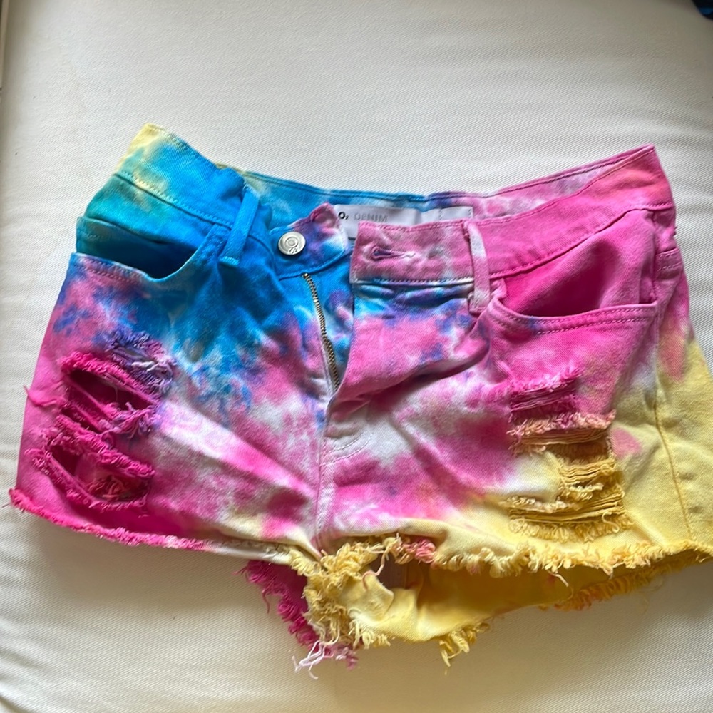 O2 Denim Tie Dye Cut Off Shorts